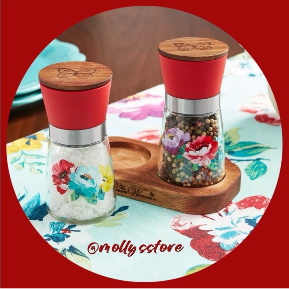 🌸 New The Pioneer Woman Sweet Romance Blossom 3-Piece Salt & Pepper Grinder Set